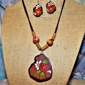 Unique Painted Ayahuasca Caapi Vines Necklace & Earring Set